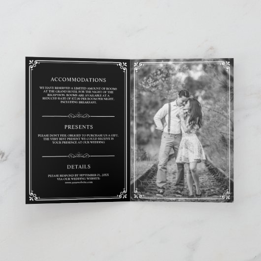 Invitation Élégant Mariage classique noir et blanc (Intérieur)