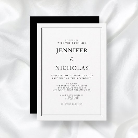 Invitation Élégant Mariage Classique Noir Et Blanc