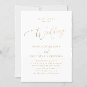Invitation Elégant mariage classique or. Script simple formel