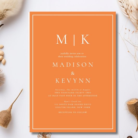 Invitation Elégant Mariage classique orange et blanc