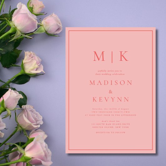 Invitation Élégant Mariage classique rose