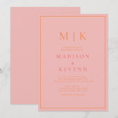 Invitation Élégant Mariage classique rose et orange (Devant / Derrière)