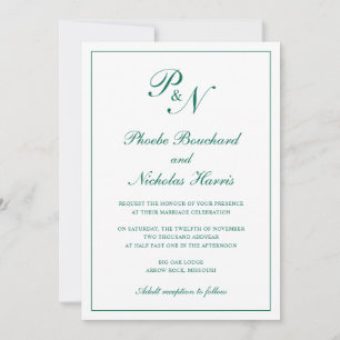 Invitation Élégant Mariage Classique Vert Émeraude
