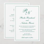 Invitation Élégant Mariage Classique Vert Émeraude (Devant / Derrière)