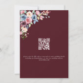 Invitation Élégant Mariage Code QR Fleurs Bleu Bourgogne (Dos)