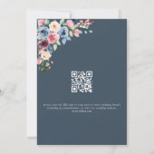 Invitation Élégant Mariage Code QR Fleurs Bleu Bourgogne (Dos)