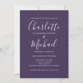 Invitation Élégant mariage code QR moderne violet écriture (Devant)