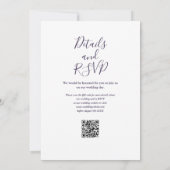 Invitation Élégant mariage code QR moderne violet écriture (Dos)