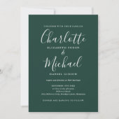 Invitation Élégant mariage code QR vert émeraude Script (Devant)