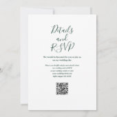 Invitation Élégant mariage code QR vert émeraude Script (Dos)