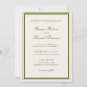 Invitation Élégant mariage code QR vert olive (Devant)