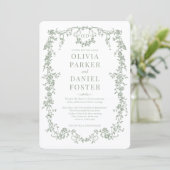Invitation Élégant Mariage Code QR Vert Sauge Victorien (Debout devant)