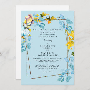 Invitation Élégant Mariage coloré bleu et jaune