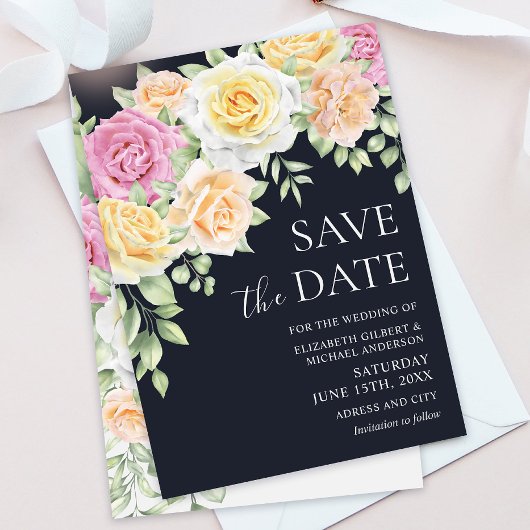 Invitation Élégant mariage coloré Roses Enregistrer les dates