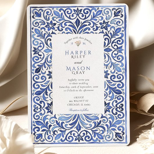 Invitation Elégant Mariage couleur bleu azur italien