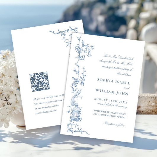 Invitation Élégant Mariage couleur bleu couleur orné victorie