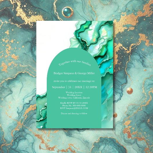 Invitation Elégant Mariage couleur marbre Turquoise Emerald