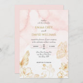 Invitation Elégant Mariage couleur or rose vif (Devant / Derrière)