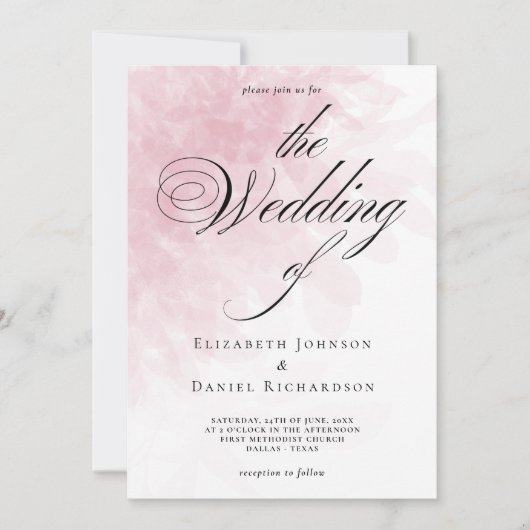 Invitation Élégant Mariage couleur rose pâle (Devant)