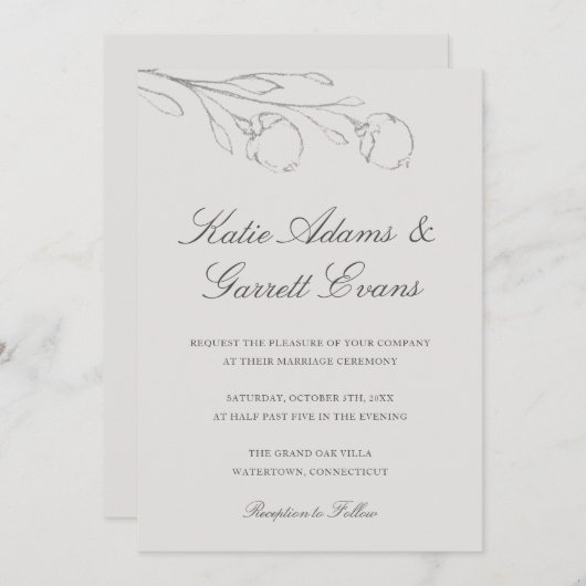 Invitation Elégant Mariage crayon gris croquis (Devant / Derrière)