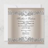 Invitation Elégant mariage Crème Argent Coeur Diamant (Dos)
