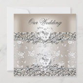 Invitation Elégant mariage Crème Argent Coeur Diamant (Devant)