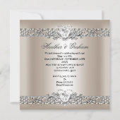 Invitation Elégant mariage Crème Argent Coeur Diamant (Dos)