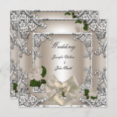 Invitation Elégant mariage crème Rose argent (Devant / Derrière)