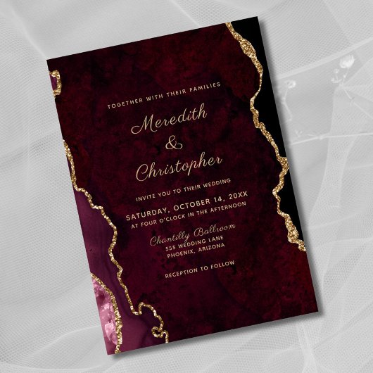 Invitation Élégant Mariage d'âge de la Bourgogne noire