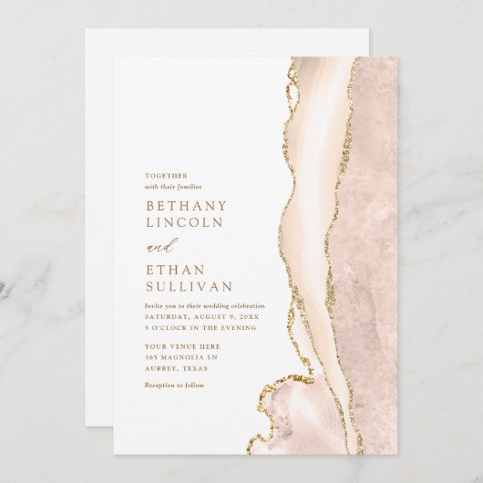 Invitation Élégant Mariage d'âge d'ivoire or (Devant / Derrière)