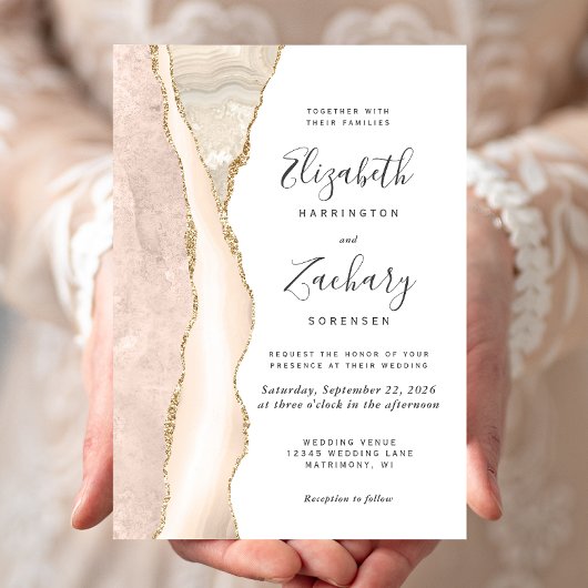 Invitation Élégant Mariage d'âge or ivoire