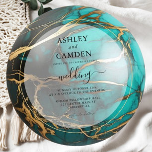 Invitation Élégant Mariage d'âge Turquoise et Or