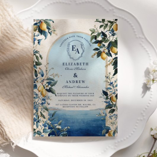 Invitation Élégant Mariage d'agrumes de la côte amalfitaine