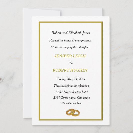 Invitation Élégant mariage d'alliance (Devant)