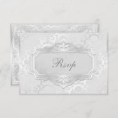 Invitation Elégant Mariage damassé Argent Rsvp (Devant / Derrière)