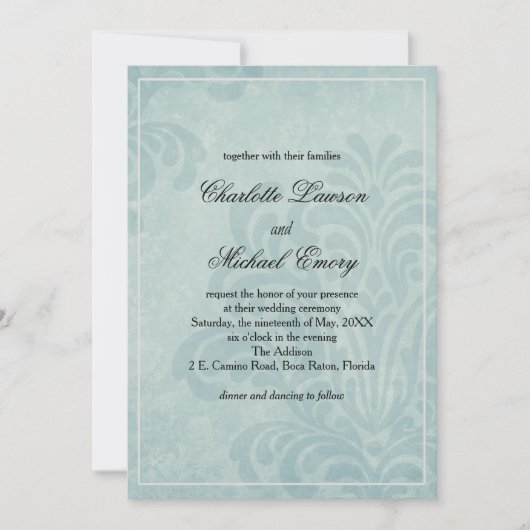Invitation Élégant Mariage damassé Bleue (Devant)