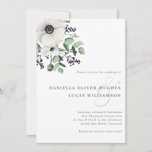 Invitation Élégant Mariage d'anémone et de baies d'hiver de l (Devant)