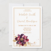 Invitation Elégant Mariage d'aquarelle blanc doré bordeaux (Devant)