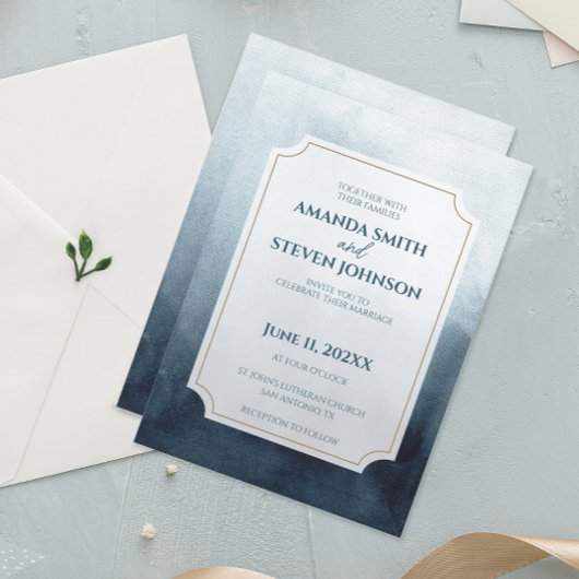 Invitation Elégant Mariage d'aquarelle bleu