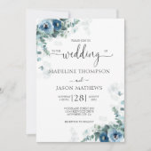 Invitation Elégant Mariage d'aquarelle bleu-bleu-bleu (Devant)