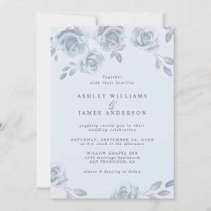Invitation Elégant Mariage d'aquarelle bleu-bleu-bleu