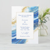 Invitation Elégant Mariage d'aquarelle bleu et or (Debout devant)