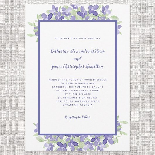 Invitation Élégant Mariage d'aquarelle bleu fleuri
