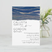 Invitation Elégant Mariage d'aquarelle bleu marine (Debout devant)