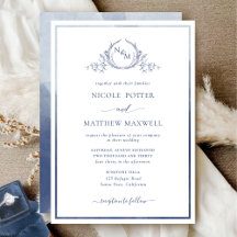 Élégant Mariage d'aquarelle bleu marine Monogram