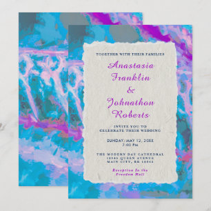 Invitation Elégant Mariage d'aquarelle bleu rose Abstrait
