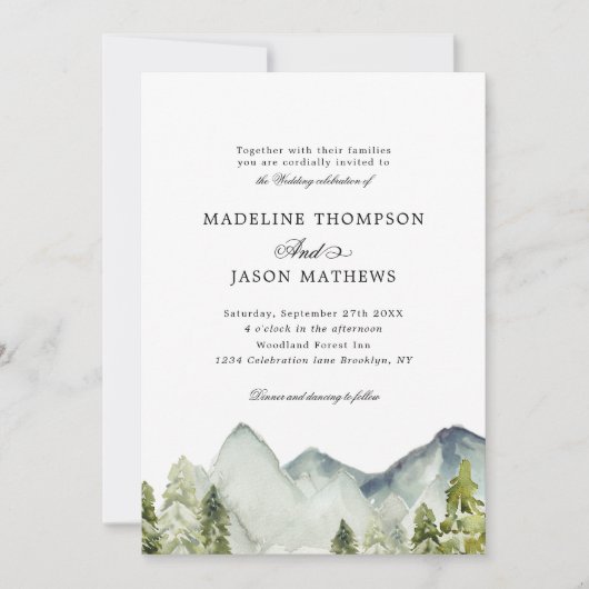 Invitation Élégant Mariage d'aquarelle classique de la forêt  (Devant)