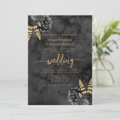 Invitation Elégant Mariage d'aquarelle couleur or noir (Debout devant)