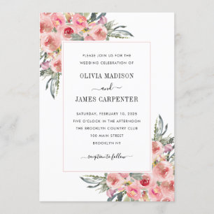Invitation Élégant Mariage d'aquarelle couleur rose pâle