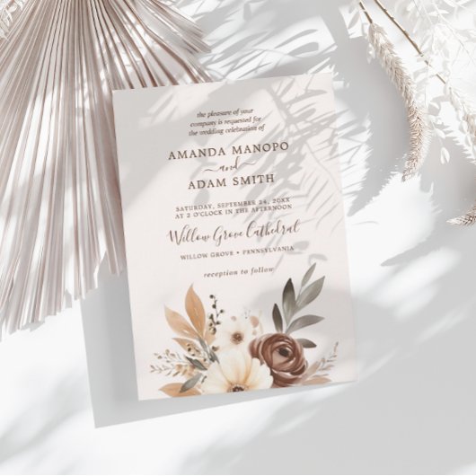 Invitation Elégant Mariage d'aquarelle d'automne